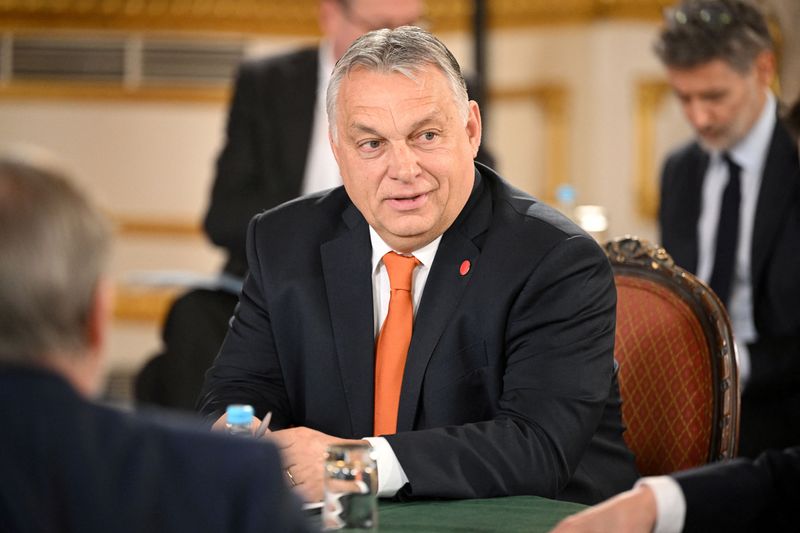 &copy; Reuters. FILE PHOTO: Hungary's Prime Minister Viktor Orban  attends a plenary session with leaders of the V4 group and hosted by Boris Johnson, who was then British prime minister, as part of the V4 + UK summit, at Lancaster House, in London, Britain March 8, 2022