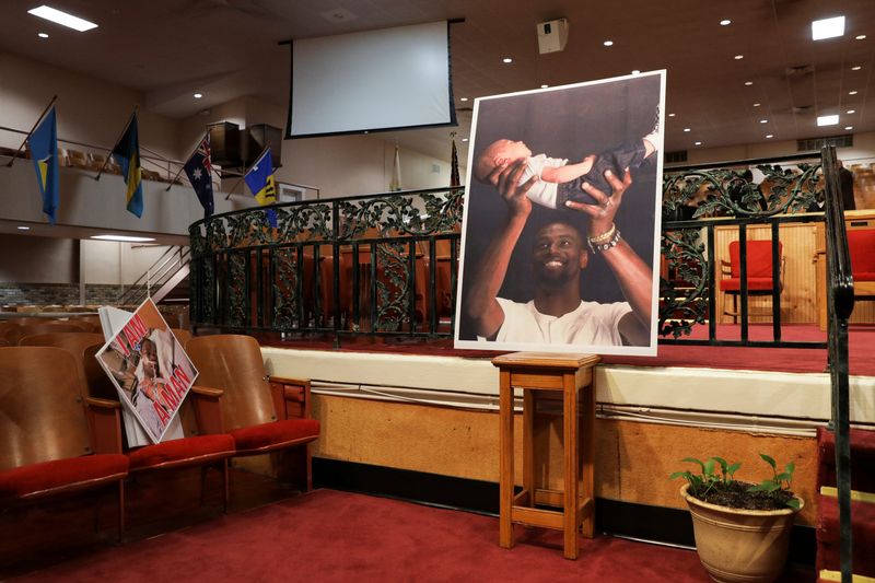 &copy; Reuters. A view of a picture of Tyre Nichols during a news conference held by the family members of Nichols, the Black man who was beaten by Memphis police officers during a traffic stop and died three days later, at Mason Temple: Church of God in Christ World Hea