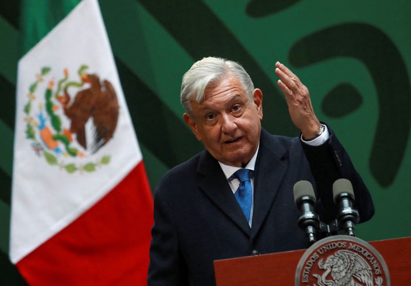 &copy; Reuters. FILE PHOTO: Mexico's President Andres Manuel Lopez Obrador speaks during a news conference at the Old City Hall (Antiguo Palacio del Ayuntamiento), in Mexico City, Mexico January 20, 2023. REUTERS/Henry Romero
