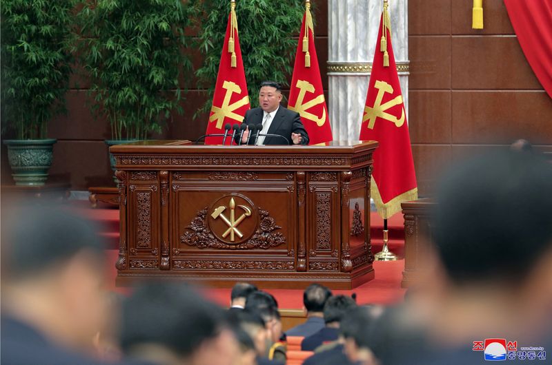 &copy; Reuters. FILE PHOTO: North Korean leader Kim Jong Un attends a session of the sixth enlarged meeting of the eighth Central Committee of the Workers' Party, in Pyongyang, North Korea, in this photo released on January 1, 2023 by North Korea's Korean Central News Ag