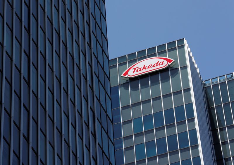 &copy; Reuters. Takeda Pharmaceutical Co's logo is seen at its new headquarters in Tokyo, Japan, July 2, 2018. REUTERS/Kim Kyung-Hoon/Files