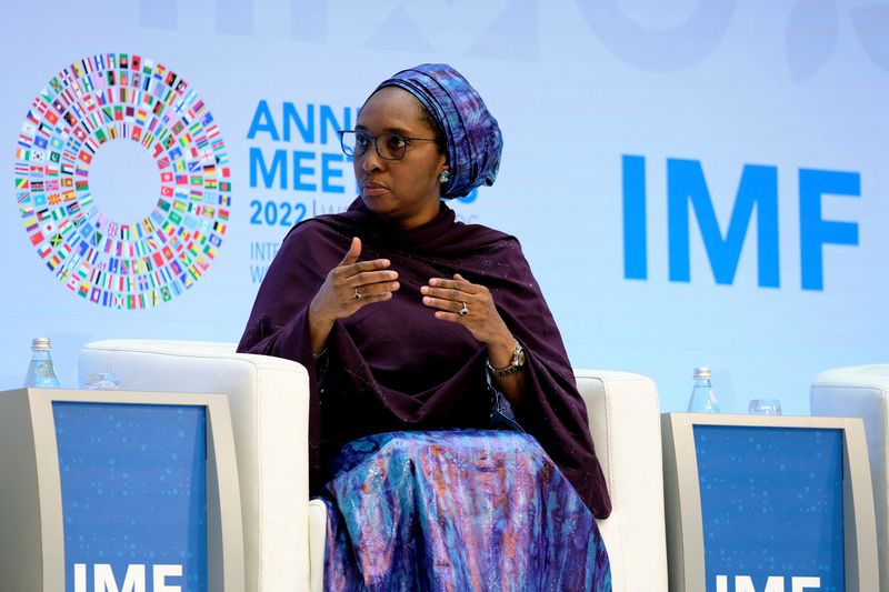 &copy; Reuters. FILE PHOTO: Nigeria's Minister of Finance Zainab Ahmed speaks during a panel discussion at the headquarters of the International Monetary Fund during the Annual Meetings of the IMF and World Bank in Washington, U.S., October 13, 2022. REUTERS/James Lawler