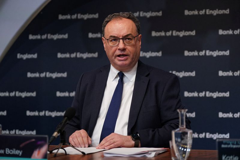 © Reuters. Andrew Bailey, Governor of the Bank of England, attends the Bank of England Monetary Policy Report Press Conference, at the Bank of England, London, Britain, February 2, 2023. Yui Mok/Pool via REUTERS