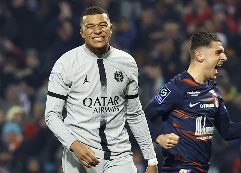 &copy; Reuters. Kylian Mbappé durante partida do PSG contra o Montpellier pela Ligue 1
01/02/2023
REUTERS/Eric Gaillard