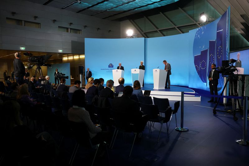 &copy; Reuters. European Central Bank (ECB) President Christine Lagarde speaks to reporters following the Governing Council's monetary policy meeting, in Frankfurt, Germany February 2, 2023. REUTERS/Kai Pfaffenbach