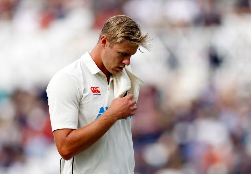 &copy; Reuters. FILE PHOTO: Cricket - Second Test - England v New Zealand - Trent Bridge, Nottingham, Britain - June 12, 2022 New Zealand's Kyle Jamieson walks off the field after sustaining an injury Action Images via Reuters/Andrew Boyers/File Photo