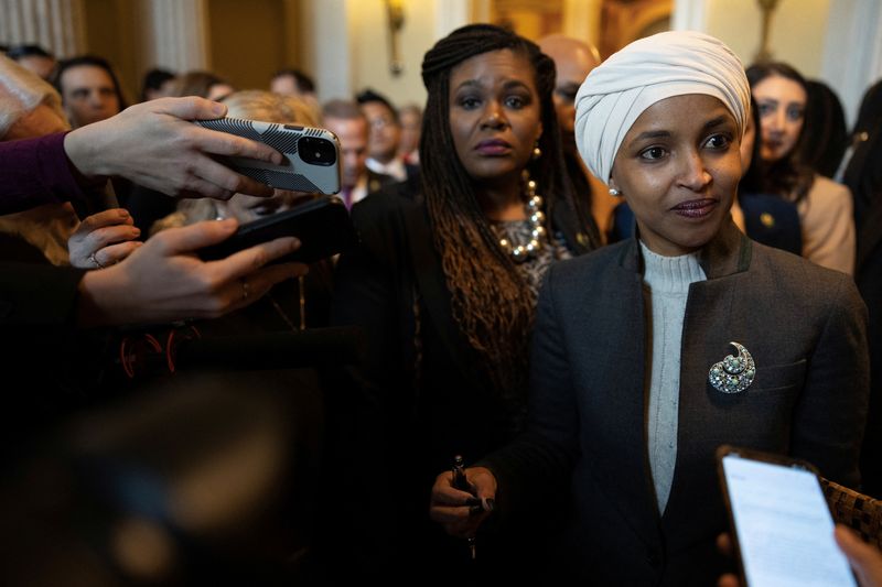 © Reuters. U.S. Rep. Ilhan Omar (D-MN) walks to her office after being ousted by the Republican-lead House of Representatives to serve on the Foreign Affairs Committee, on Capitol Hill in Washington, U.S., February 2, 2023. REUTERS/Tom Brenner