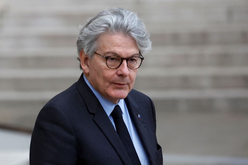 &copy; Reuters. FILE PHOTO: European Internal Market Commissioner Thierry Breton arrives to attend the second plenary session of the Conseil National de la Refondation (CNR - National Council for Refoundation) at the Elysee Palace in Paris, France, December 12, 2022. REU