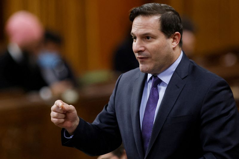 &copy; Reuters. FILE PHOTO: Canada's Minister of Public Safety Marco Mendicino speaks during Question Period in the House of Commons on Parliament Hill in Ottawa, Ontario, Canada November 29, 2022. REUTERS/Blair Gable
