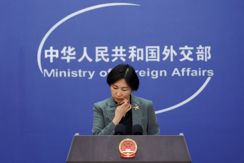 © Reuters. FILE PHOTO: Chinese Foreign Ministry Spokesperson Mao Ning attends a news conference in Beijing, China, February 3, 2023. REUTERS/Thomas Peter