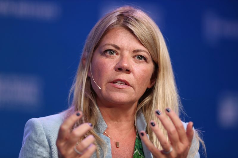 &copy; Reuters. Virginie Morgon, ex-PDG d'Eurazeo, intervient lors de la conférence mondiale 2019 du Milken Institute à Beverly Hills, en Californie. /Photo prise le 30 avril 2019/REUTERS/Lucy Nicholson