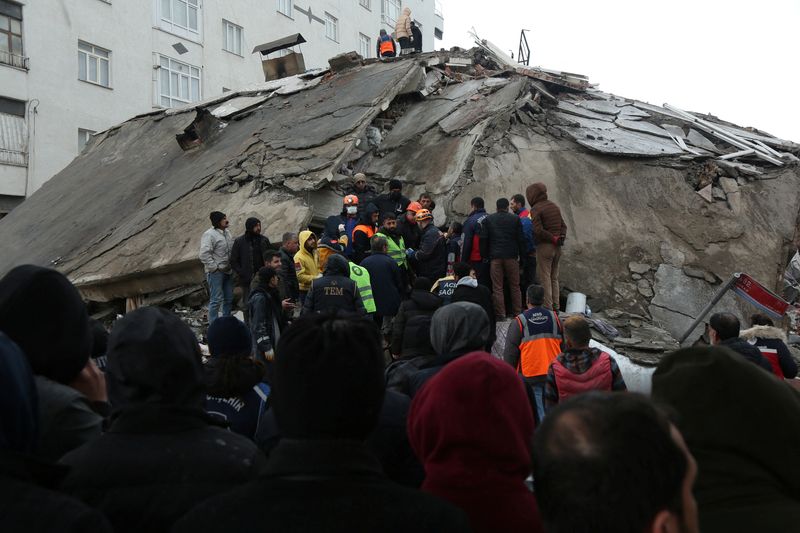 &copy; Reuters. Rescuers search for survivors under the rubble following an earthquake in Diyarbakir, Turkey February 6, 2023. REUTERS/Sertac Kayar