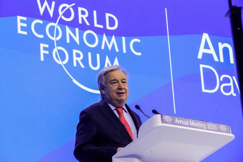&copy; Reuters. FILE PHOTO: United Nations Secretary-General Antonio Guterres addresses the World Economic Forum (WEF), in Davos, Switzerland, January 18, 2023. REUTERS/Arnd Wiegmann