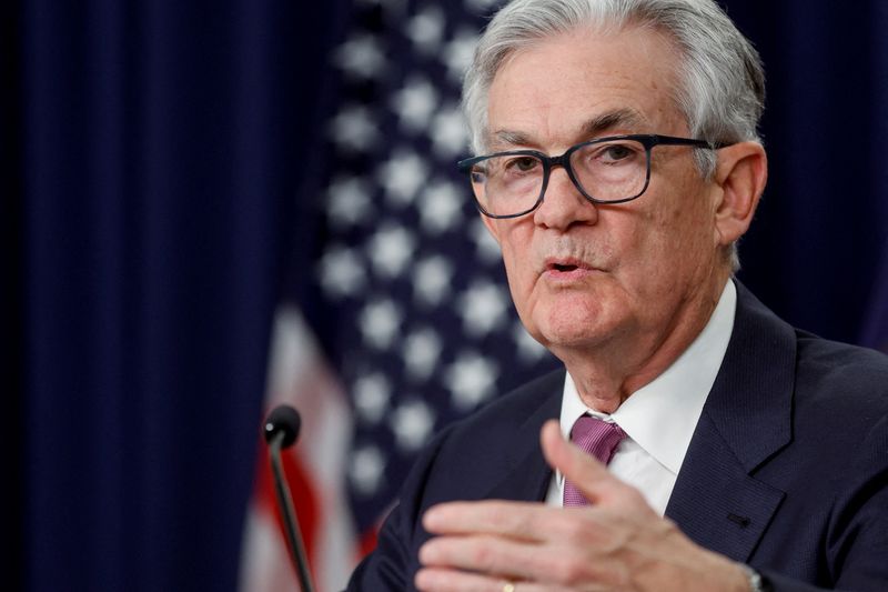 &copy; Reuters. FILE PHOTO: U.S. Federal Reserve Chair Jerome Powell addresses reporters after the Fed raised its target interest rate by a quarter of a percentage point, during a news conference at the Federal Reserve Building in Washington, U.S., February 1, 2023. REUT