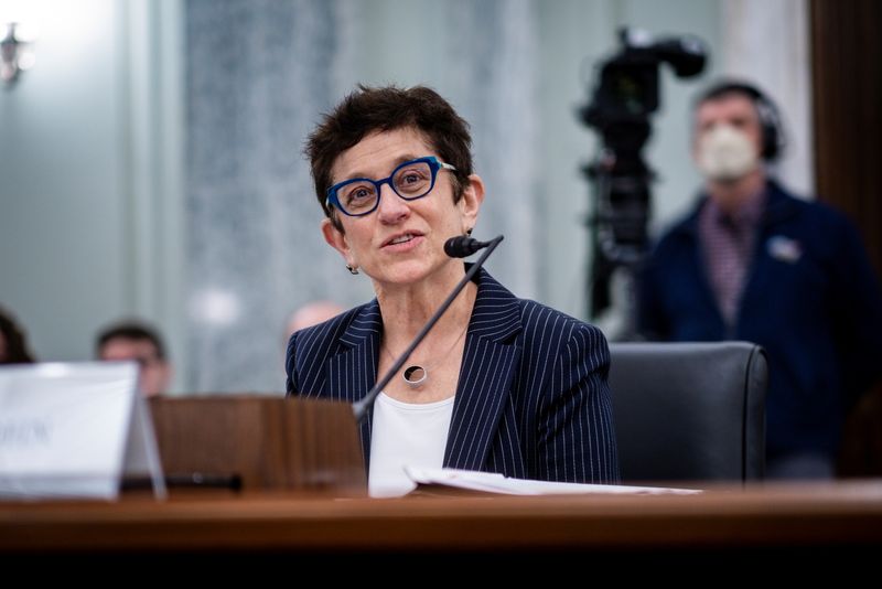 &copy; Reuters. FILE PHOTO: Gigi Sohn testifies during a Senate Commerce, Science and Transportation Committee confirmation hearing, examining her nomination to be appointed  Commissioner of the Federal Communications Commission in Washington, D.C., February 9, 2022. Pet