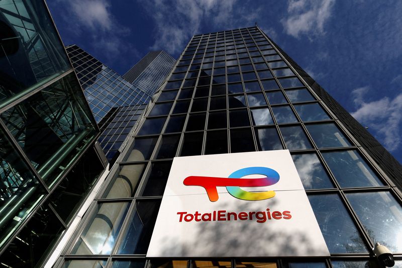&copy; Reuters. FILE PHOTO: The logo of French oil and gas company TotalEnergies is seen at the company's headquarter skyscraper in La Defense near Paris, France, October 12, 2022. REUTERS/Gonzalo Fuentes