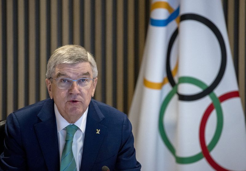 &copy; Reuters. FILE PHOTO: International Olympic Committee (IOC) President Thomas Bach attends the opening of the Executive Board meeting at the Olympic House in Lausanne, Switzerland, December 5, 2022. REUTERS/Denis Balibouse/Pool