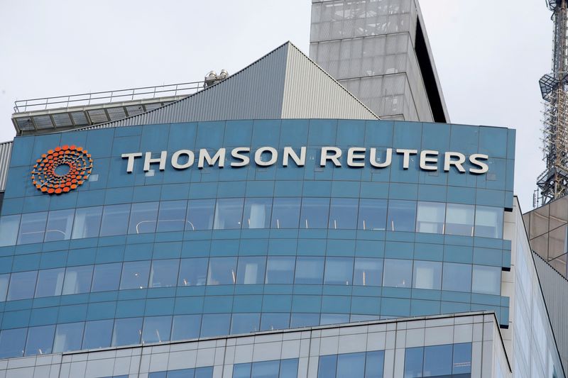 © Reuters. FILE PHOTO: The Thomson Reuters logo is seen on the company building in Times Square, New York, U.S., January 30, 2018. REUTERS/Andrew Kelly/File Photo