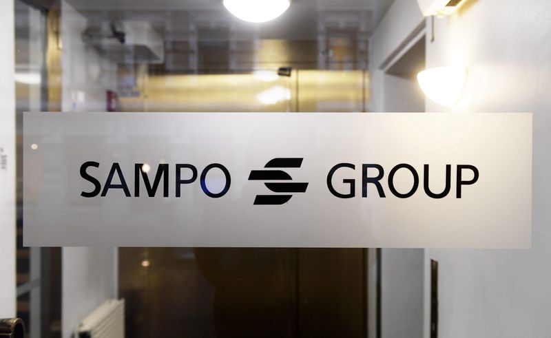 &copy; Reuters. FILE PHOTO: Sampo Group's logo is pictured at the company's headquarters in Helsinki, Finland, November 7, 2018. Picture taken November 7, 2018. Vesa Moilanen/Lehtikuva via REUTERS  