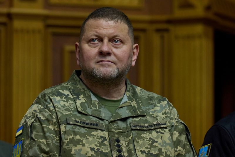 &copy; Reuters. FILE PHOTO: Commander in Chief of the Ukrainian armed Forces Valerii Zaluzhnyi attends a session of the Ukrainian Parliament, amid Russia's attack on Ukraine, in Kyiv, Ukraine December 28, 2022. Ukrainian Presidential Press Service/Handout via REUTERS 