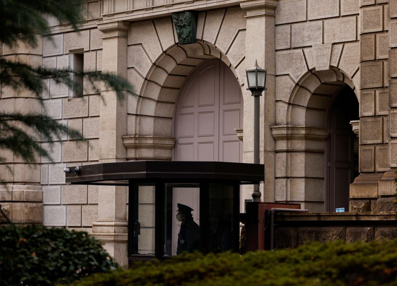 &copy; Reuters. FILE PHOTO: A security officer is seen at the headquarters of Bank of Japan in Tokyo, Japan, January 17, 2023. REUTERS/Issei Kato