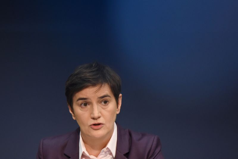 &copy; Reuters. FILE PHOTO: Serbian Prime Minister Ana Brnabic speaks during a news conference after a Serbian government session about Rio Tinto, in Belgrade, Serbia, January 20, 2022. REUTERS/Zorana Jevtic