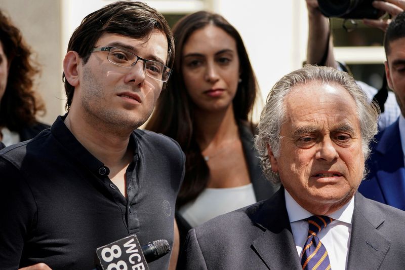 &copy; Reuters. FILE PHOTO: Former drug company executive Martin Shkreli stands with his attorney Benjamin Brafman after exiting U.S. District Court upon being convicted of securities fraud, in the Brooklyn borough of New York City, U.S., August 4, 2017. REUTERS/Carlo Al