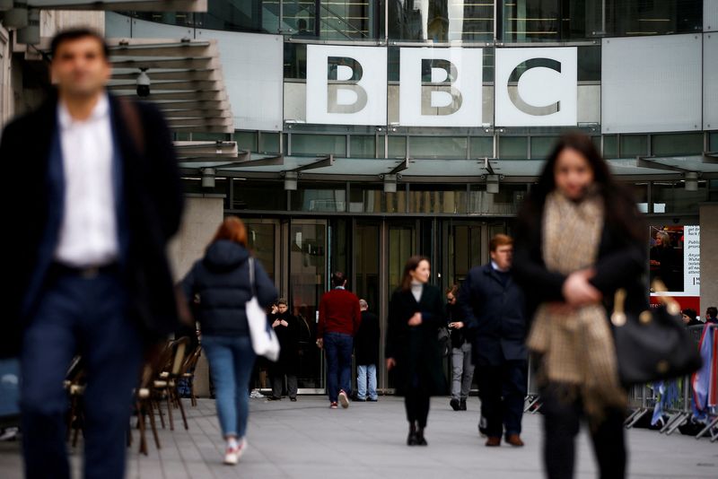 &copy; Reuters. FILE PHOTO: A BBC logo at Broadcasting House in London, Britain January 29, 2020. REUTERS/Henry Nicholls