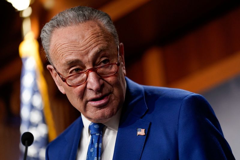 &copy; Reuters. FILE PHOTO: U.S. Senate Majority Leader Chuck Schumer (D-NY) speaks during a news conference ahead of U.S. President Joe Biden’s State of the Union Address in Washington, U.S., February 7, 2023. REUTERS/Elizabeth Frantz