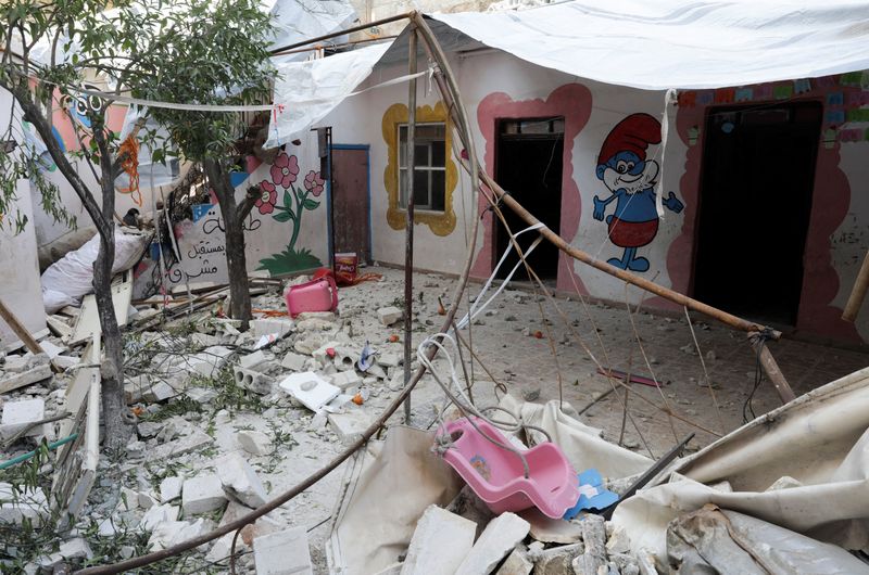 &copy; Reuters. A general view shows the damage at kawkab al-Tofoula (Children's Planet) nursery, in the aftermath of an earthquake, in rebel-held town of Jandaris, Syria February 12, 2023.  REUTERS/Khalil Ashawi