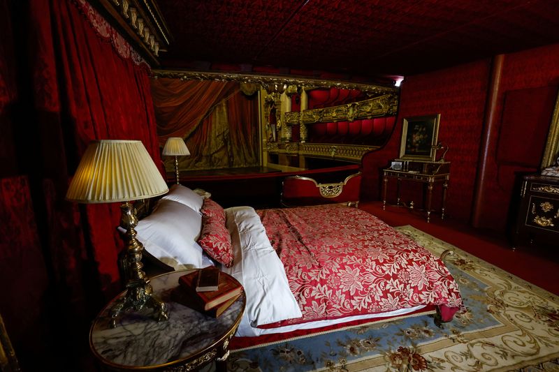 &copy; Reuters. A view shows the Loge d'honneur transformed into a bedchamber inside the Opera Garnier, during a media presentation of the space inspired by the Phantom of the Opera which will be rented through Airbnb to two people for one night, in Paris, France, Januar