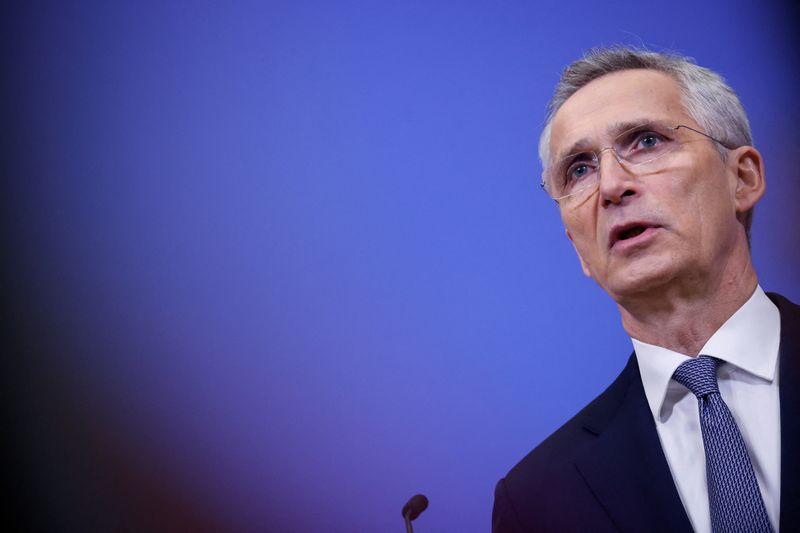 © Reuters. Secretário-geral da Otan, Jens Stoltenberg, durante entrevista coletiva em Bruxelas
13/02/2023 REUTERS/Johanna Geron