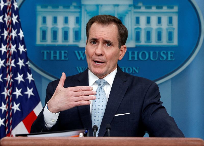 &copy; Reuters. John Kirby, National Security Council coordinator for strategic communications, answers questions during the daily press briefing at the White House in Washington, U.S., February 13, 2023. REUTERS/Evelyn Hockstein