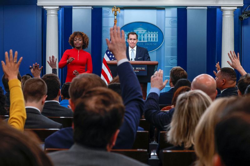 &copy; Reuters. John Kirby, National Security Council Coordinator for Strategic Communications, answers questions during the daily press briefing with White House Press Secretary Karine Jean-Pierre, at the White House in Washington, U.S., February 13, 2023. REUTERS/Evely