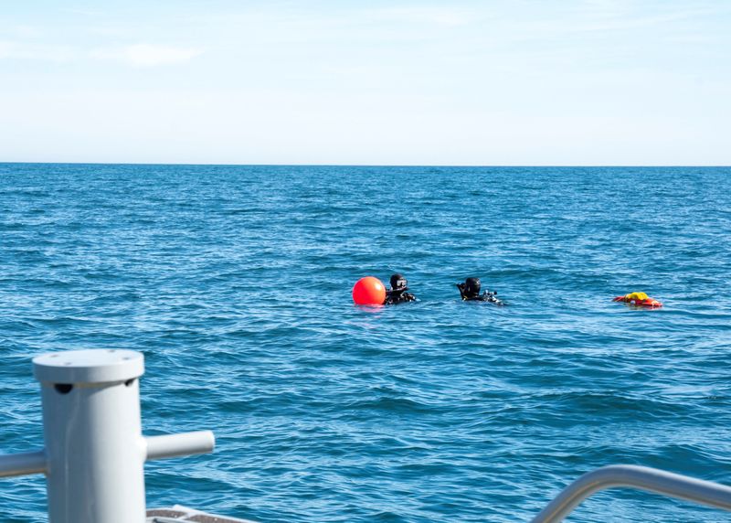 © Reuters. U.S. Navy sailors assigned to Explosive Ordnance Disposal Group 2 prepare to conduct a search for debris during recovery efforts for the remains of a high-altitude Chinese balloon shot down by the U.S. Air Force off the coast of South Carolina during salvage and investigation operations on February 7, 2023 in this image released by the U.S. Navy in Washington, U.S., February 13, 2023.  Mass Communication Specialist 1st Class Ryan Seelbach/U.S. Navy/Handout via REUTERS 