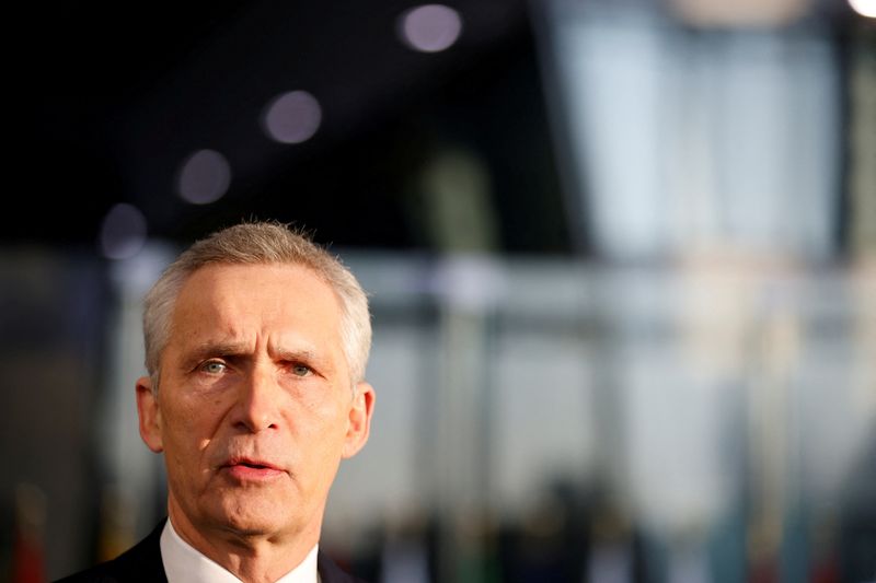 &copy; Reuters. Secretário-geral da Otan, Jens Stoltenberg, durante reunião de ministros da Defesa da aliança em Bruxelas
14/02/2023 REUTERS/Johanna Geron