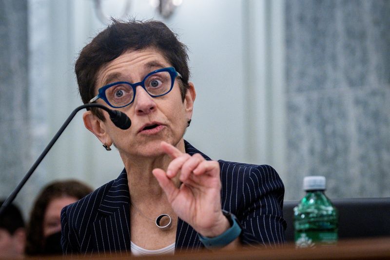 &copy; Reuters. FILE PHOTO: Gigi Sohn testifies during a Senate Commerce, Science and Transportation Committee confirmation hearing, examining her nomination to be appointed Commissioner of the Federal Communications Commission in Washington, D.C., February 9, 2022. Pete