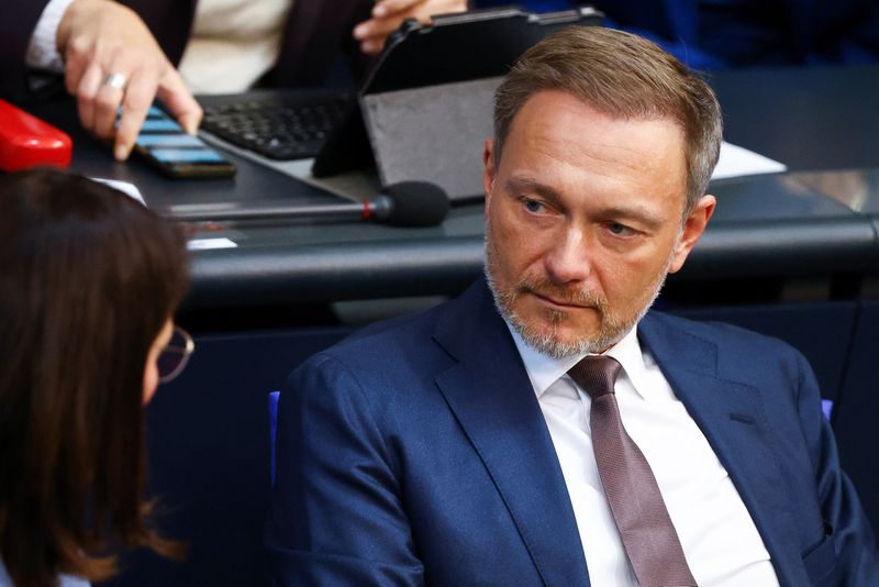&copy; Reuters. FILE PHOTO: German Finance Minister Christian Lindner attends budget debate in the plenary hall of German lower house of parliament, or Bundestag, in Berlin, Germany November 23, 2022. REUTERS/Christian Mang