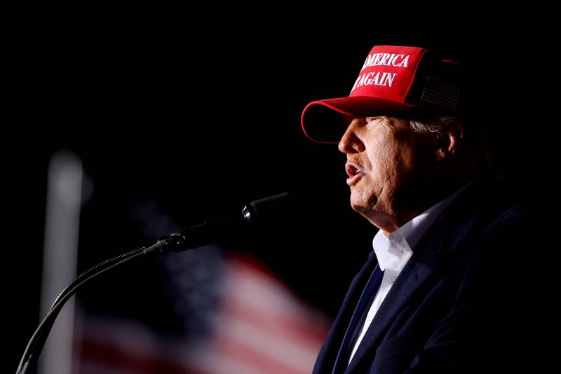 &copy; Reuters. FILE PHOTO: Former U.S. President Donald Trump speaks during a rally at Florence Regional Airport in Florence, South Carolina, U.S., March 12, 2022. REUTERS/Randall Hill