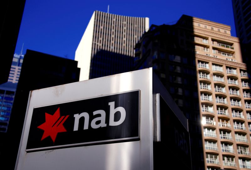 &copy; Reuters. FILE PHOTO: The logo of National Australia Bank is displayed outside the firm's headquarters in central Sydney, Australia, Aug.4, 2017. REUTERS/David Gray/File Photo