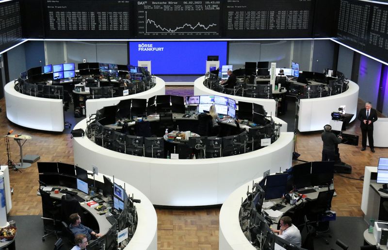 &copy; Reuters. FILE PHOTO: The German share price index DAX graph is pictured at the stock exchange in Frankfurt, Germany, February 6, 2023.     REUTERS/Staff