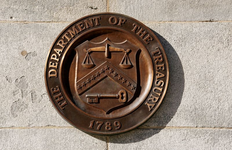 &copy; Reuters. FILE PHOTO: A bronze seal for the Department of the Treasury is shown at the U.S. Treasury building in Washington, U.S., January 20, 2023.  REUTERS/Kevin Lamarque