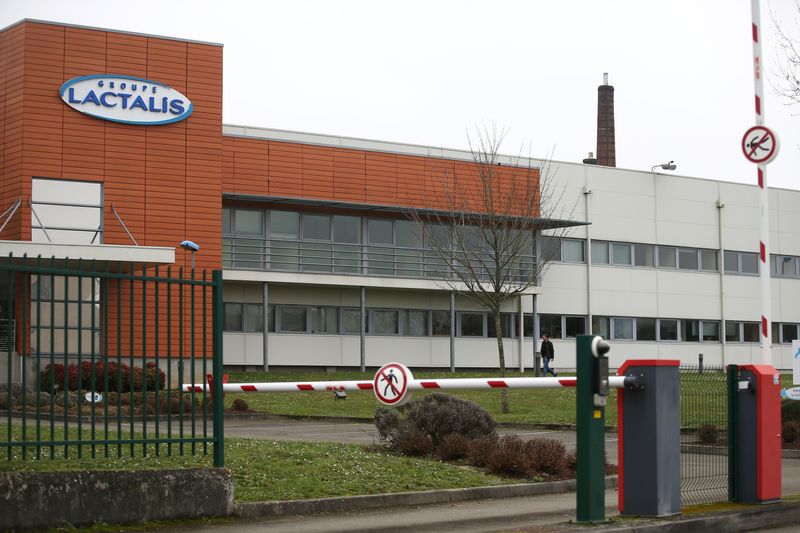 &copy; Reuters. FILE PHOTO: The logo of Lactalis Group is seen on the headquarters of the French dairy group Lactalis in Laval, western France, January 12, 2018. REUTERS/Stephane Mahe