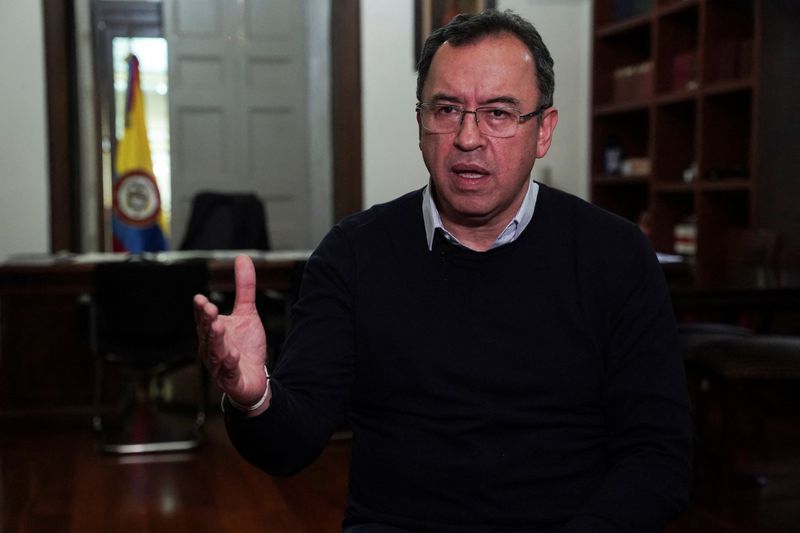 &copy; Reuters. Colombia's Interior Minister Alfonso Prada speaks during an interview with Reuters in Bogota, Colombia February 15, 2023. REUTERS/Nathalia Angarita