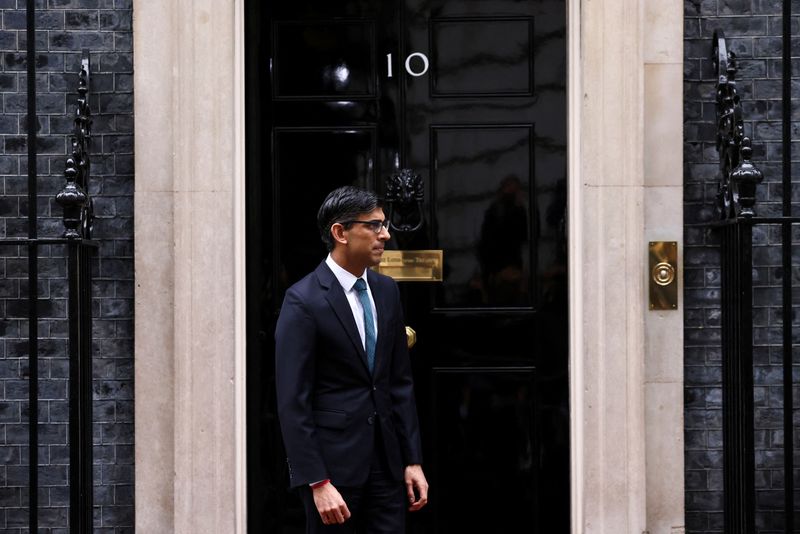 &copy; Reuters. British Prime Minister Rishi Sunak waits to meet Polish President Andrzej Duda (not pictured) on Downing Street in London, Britain, February 16, 2023. REUTERS/Henry Nicholls