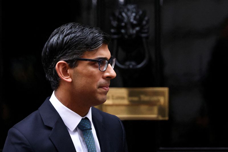 &copy; Reuters. British Prime Minister Rishi Sunak waits to meet Polish President Andrzej Duda (not pictured) on Downing Street in London, Britain, February 16, 2023. REUTERS/Henry Nicholls