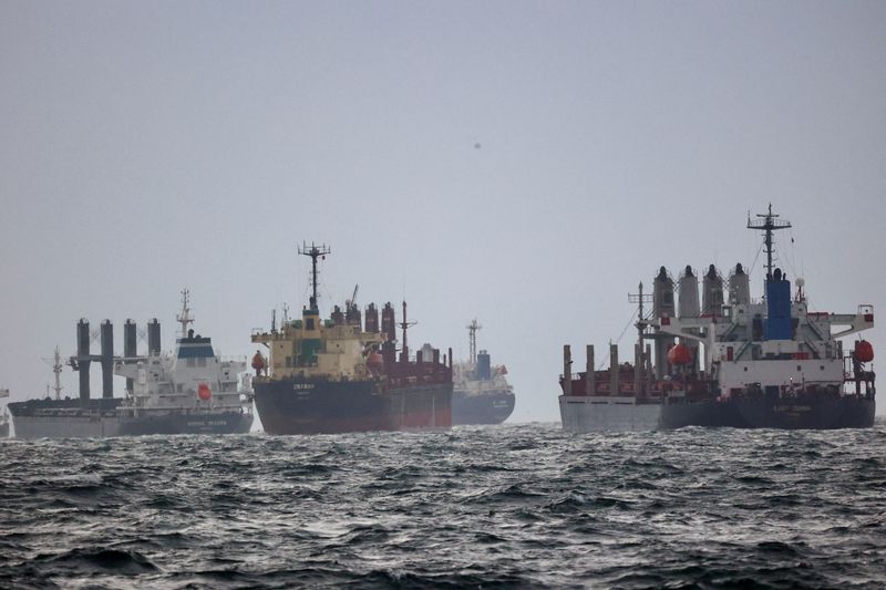 &copy; Reuters. Embarcações aguardam inspeção sob a Iniciativa de Grãos do Mar Negro das Nações Unidas no ancoradouro sul do Bósforo em Istambul, Turquia, 11 de dezembro de 2022. REUTERS/Yoruk Isik/Foto de arquivo