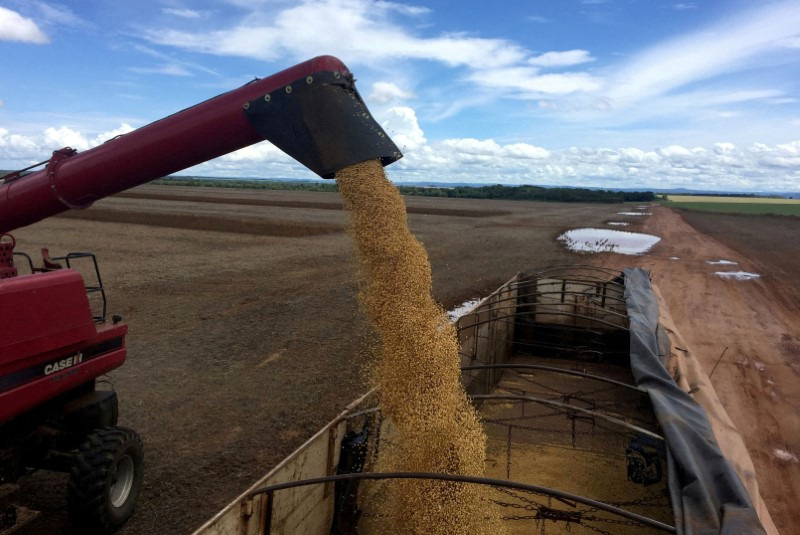 &copy; Reuters. FOTO DE ARCHIVO: Un camión es cargado con soja en una granja en Porto Nacional, estado de Tocantins, Brasil. 24 de marzo, 2018. REUTERS/Roberto Samora/Archivo