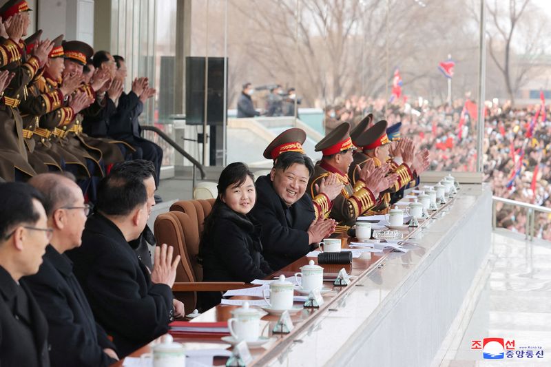 &copy; Reuters. North Korean leader Kim Jong Un reacts as he watches sport games in Pyongyang, North Korea, in this photo released on February 17, 2023 by North Korea's Korean Central News Agency (KCNA).    KCNA via REUTERS