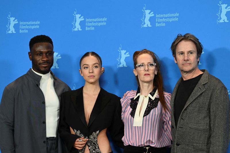 &copy; Reuters. Cast members Marchant Davis, Sydney Sweeney, Josh Hamilton and Director Tina Satter attend a photo call to promote the movie 'Reality' at the 73rd Berlinale International Film Festival in Berlin, Germany, February 18, 2023. REUTERS/Annegret Hilse